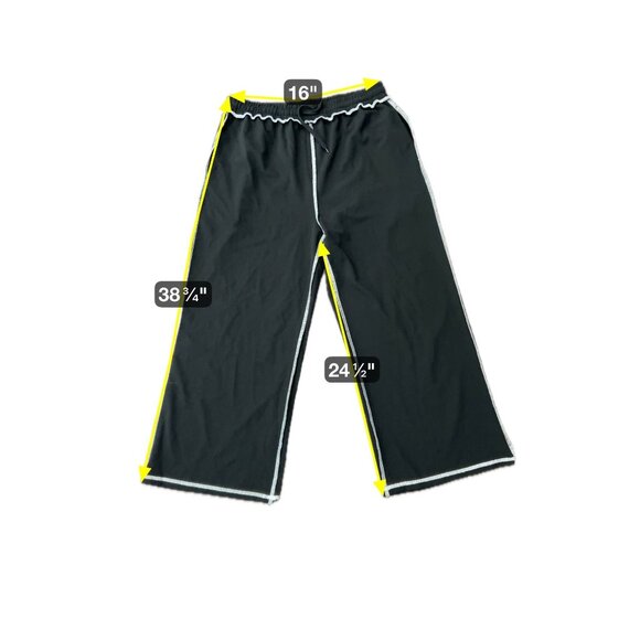 Black Wide Leg Pants With Contrast Stitching Elastic Waistband SZ 1XL - Picture 6 of 9